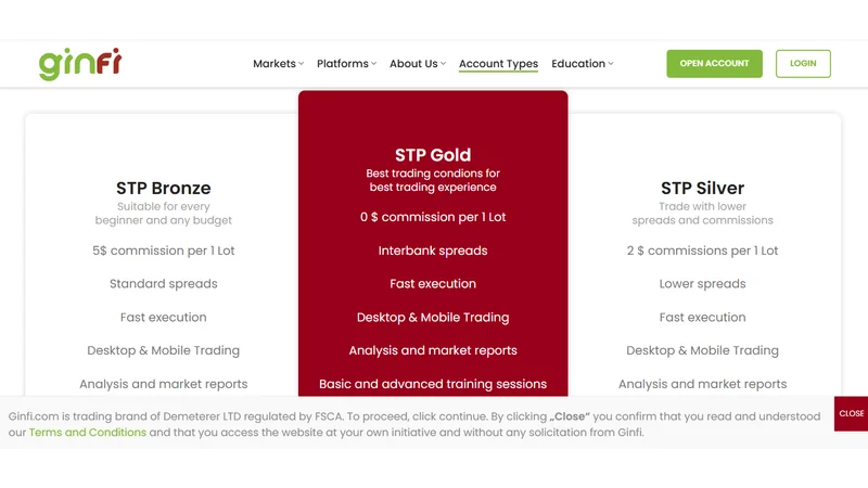 أنواع حسابات التداول في شركة ginfi