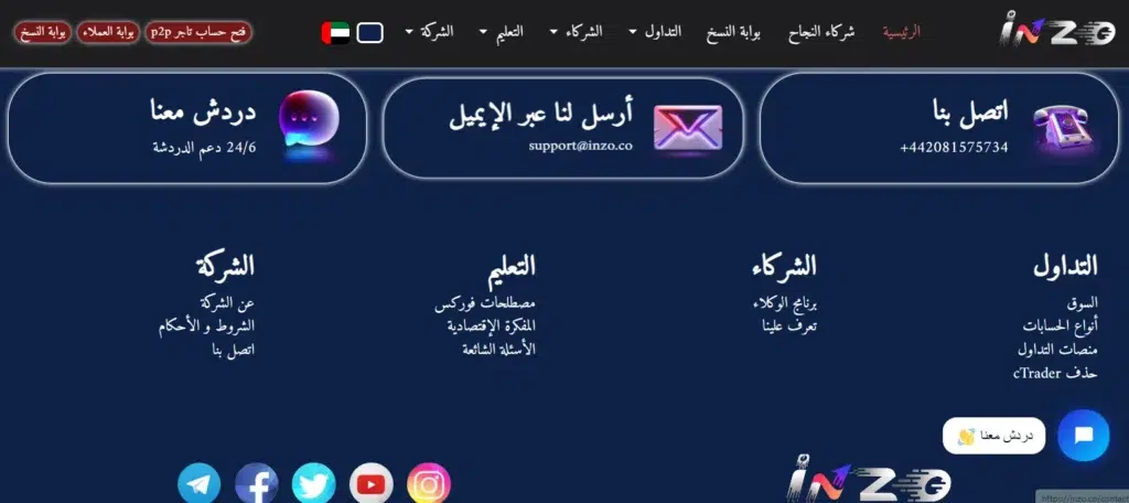 الدعم وخدمة العملاء في شركة inzo